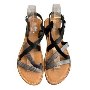 Bos & Co Womens Leather Strappy Sandals US 9 EU 40 Made in Italy Black Silver